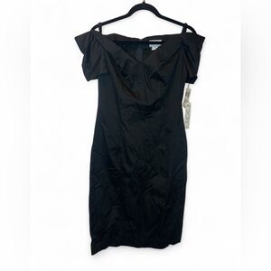 Vintage 80s Expo Little Black Dress Cocktail Off Shoulder 100% Cotton Jackie O 6